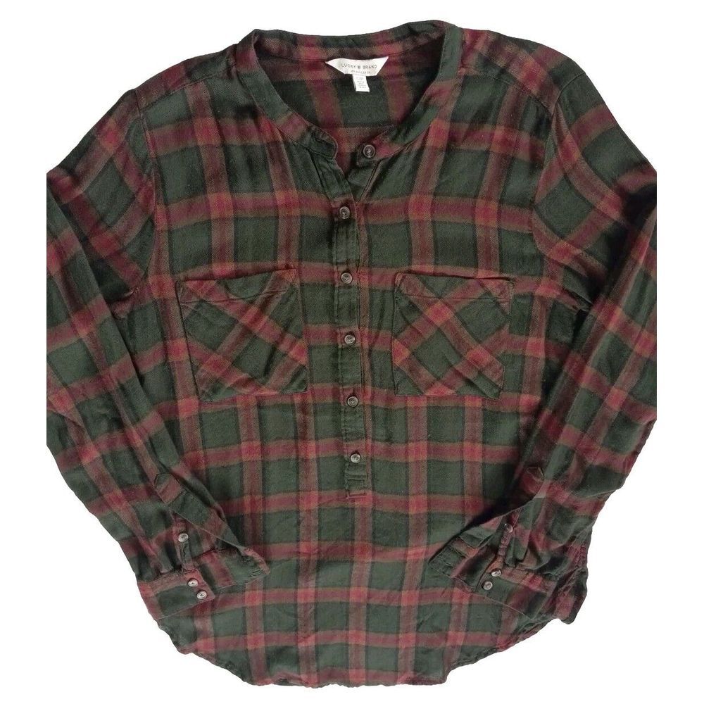 Lucky Brand Women's Small Long Sleeve Buttons Blouse Flannel Style modal Plaid